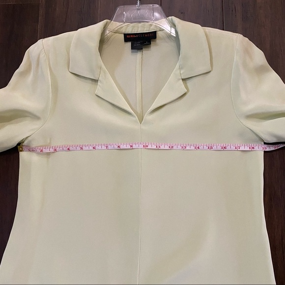 NINA MCLEMORE Green Silk 3/4 Sleeve Tunic Top Size 8 - Picture 7 of 8